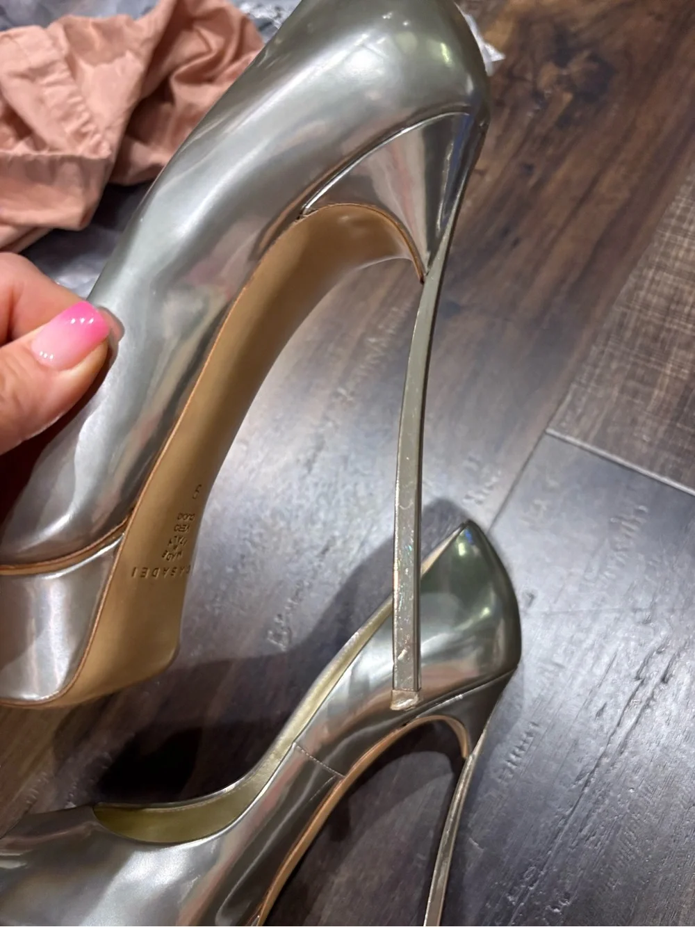CASADEI- Metallic Silver High Heel Peep-Toe Platform Pumps